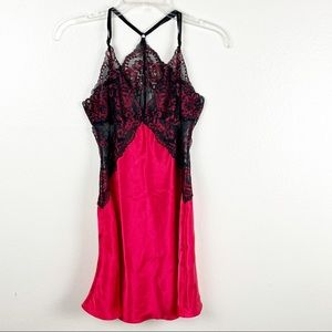 IN BLOOM BY JONQUIL Red Black Lace Trim Adjustable Straps Lingerie Medium